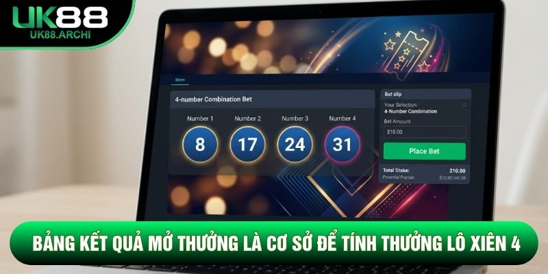 Bảng kết quả mở thưởng là cơ sở để tính thưởng lô xiên 4